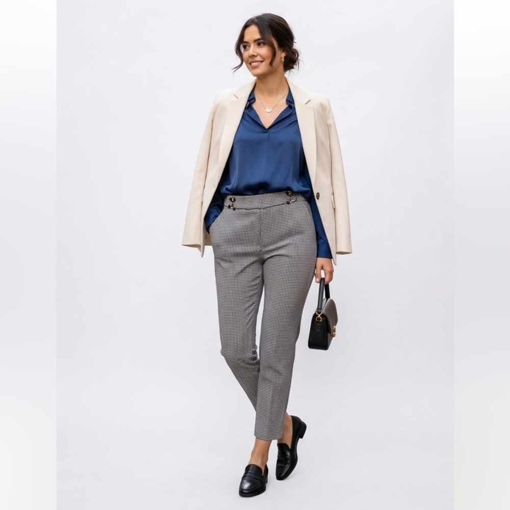 Akris Punto Wool Blend Houndstooth Crop Pants Trousers Size US 8 Preppy Luxury